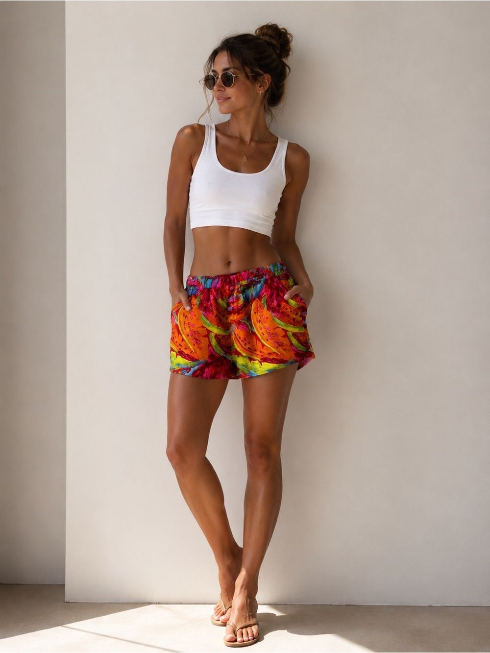 Forever 21 Women’s Satin Bohemian Shorts Orange Yellow Pockets Size L